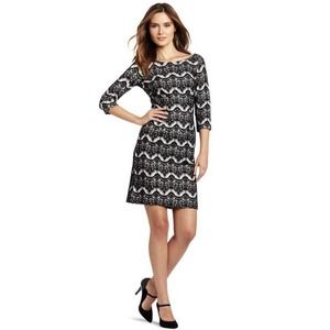 Lilly Pulitzer Sz XL Nikola Black Knit 3/4 Sleeve Lace Dress Exposed Zip